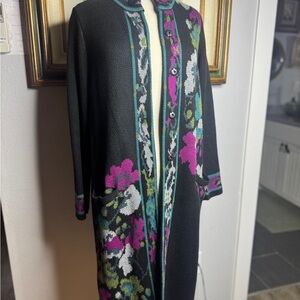 J. Jill Black Floral Trench Cardigan